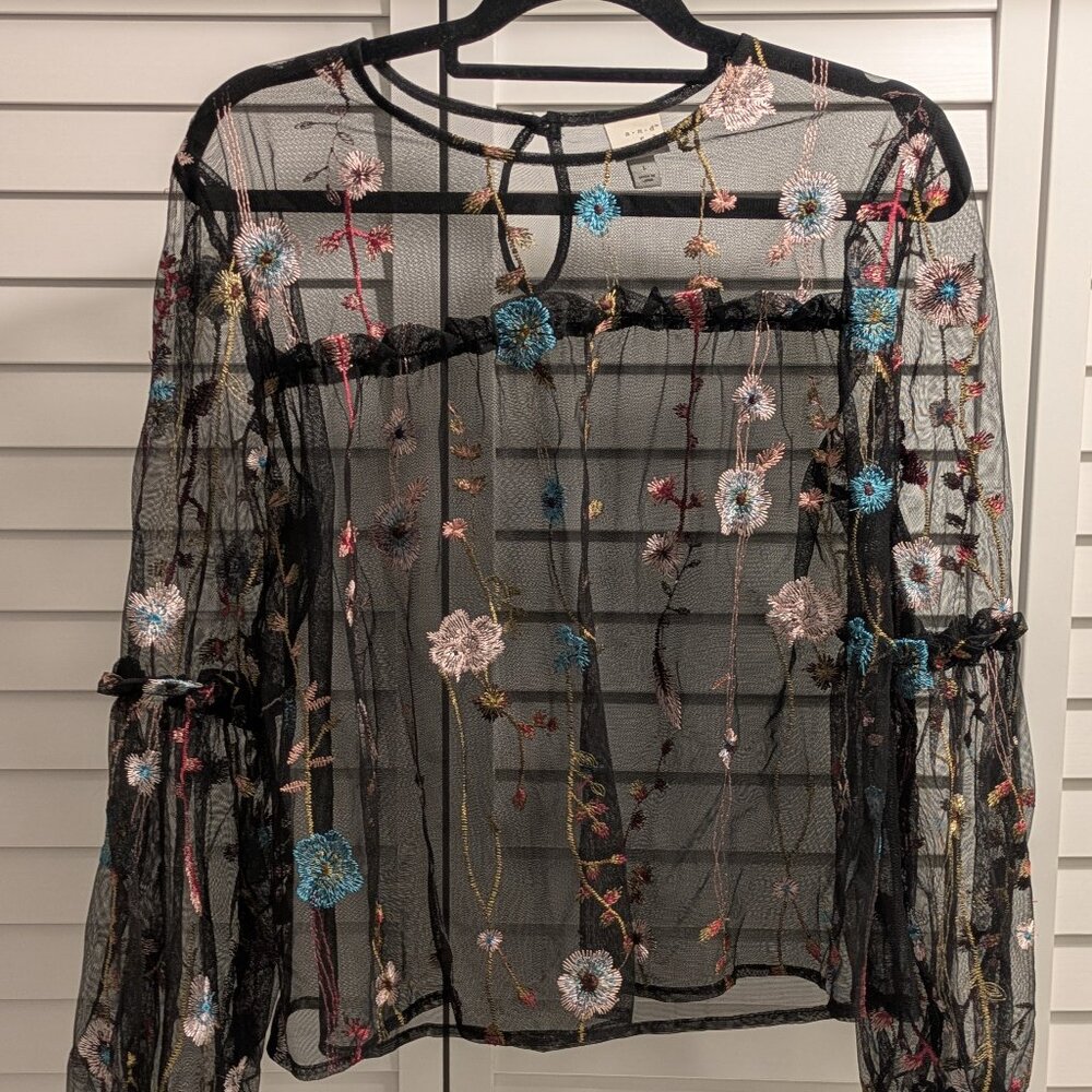 A New Day Black Sheer Floral Top
